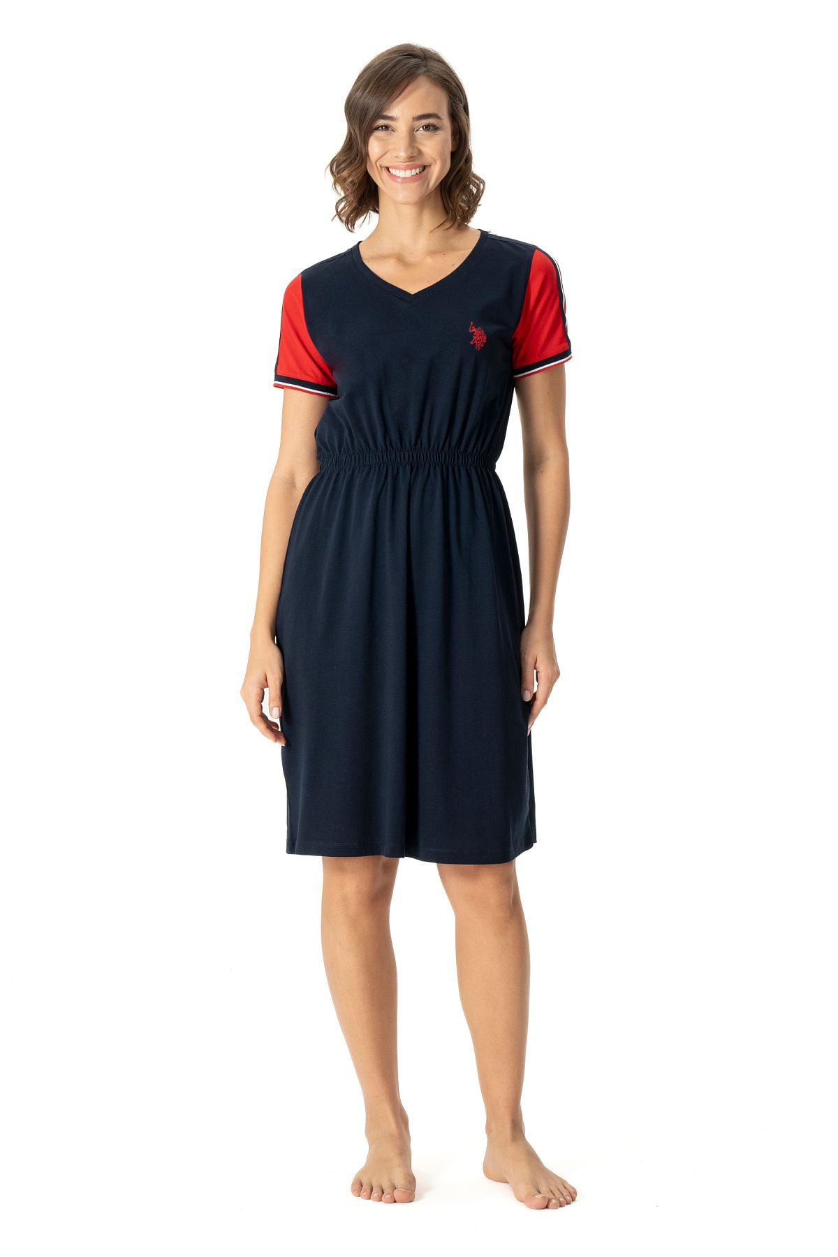 U.s Polo Assn. 17001 Kadın V Yaka Rahat Elbise-Lacivert