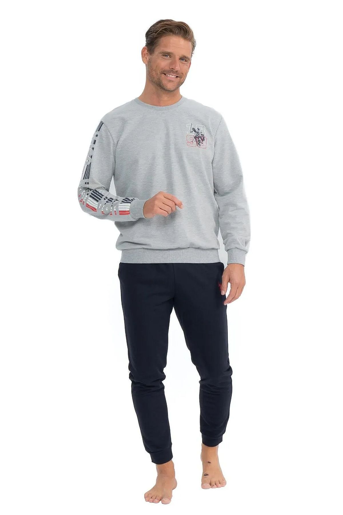 U.s Polo Assn. 18820 Erkek Uzun Kollu Yuvarlak Yaka Paçası Lastikli Rahat Ev Giyim-Grimelanj