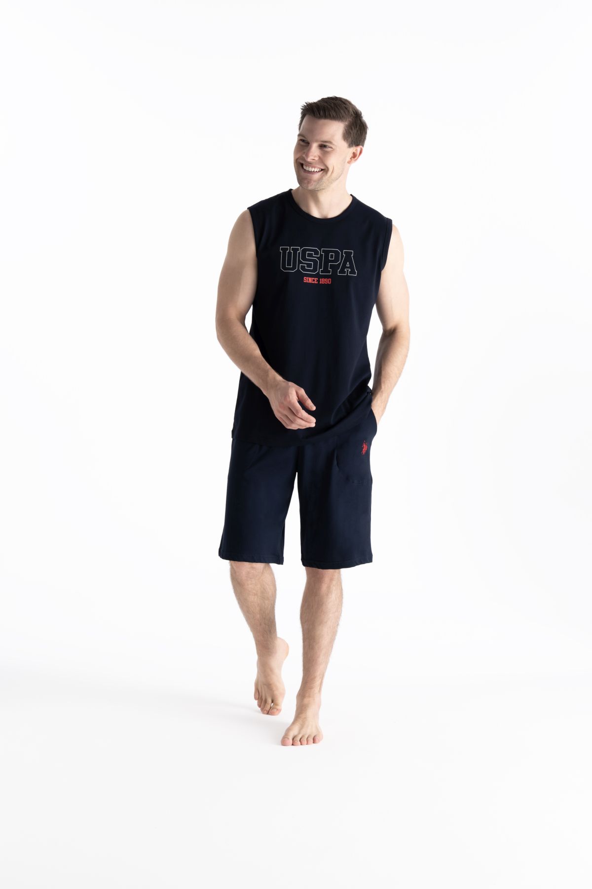 U.s Polo Assn. 19010 Erkek Sıfır Kollu Şortlu Pijama Takımı-Lacivert