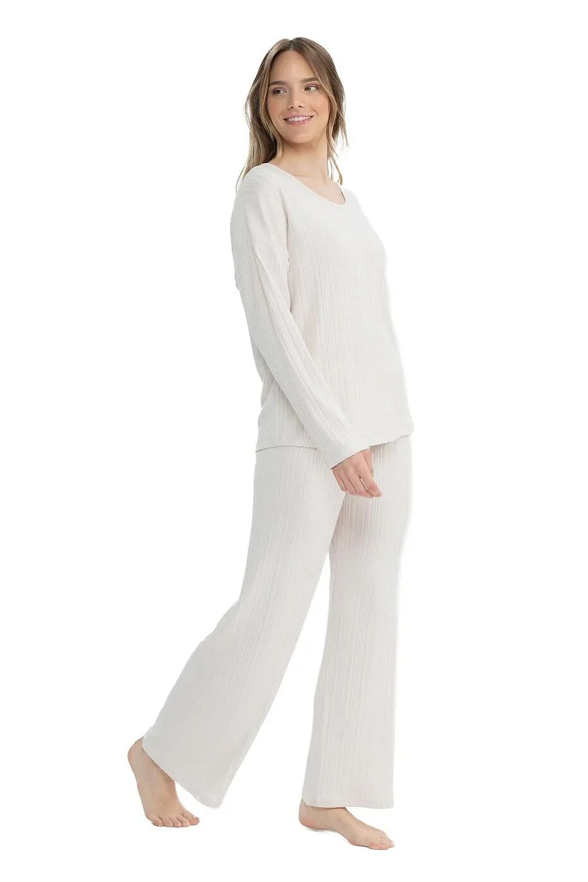 U.s Polo Assn. 17090 Kadın V Yaka Uzun Kollu Geniş Paça Rahat Ev giyim-Bej