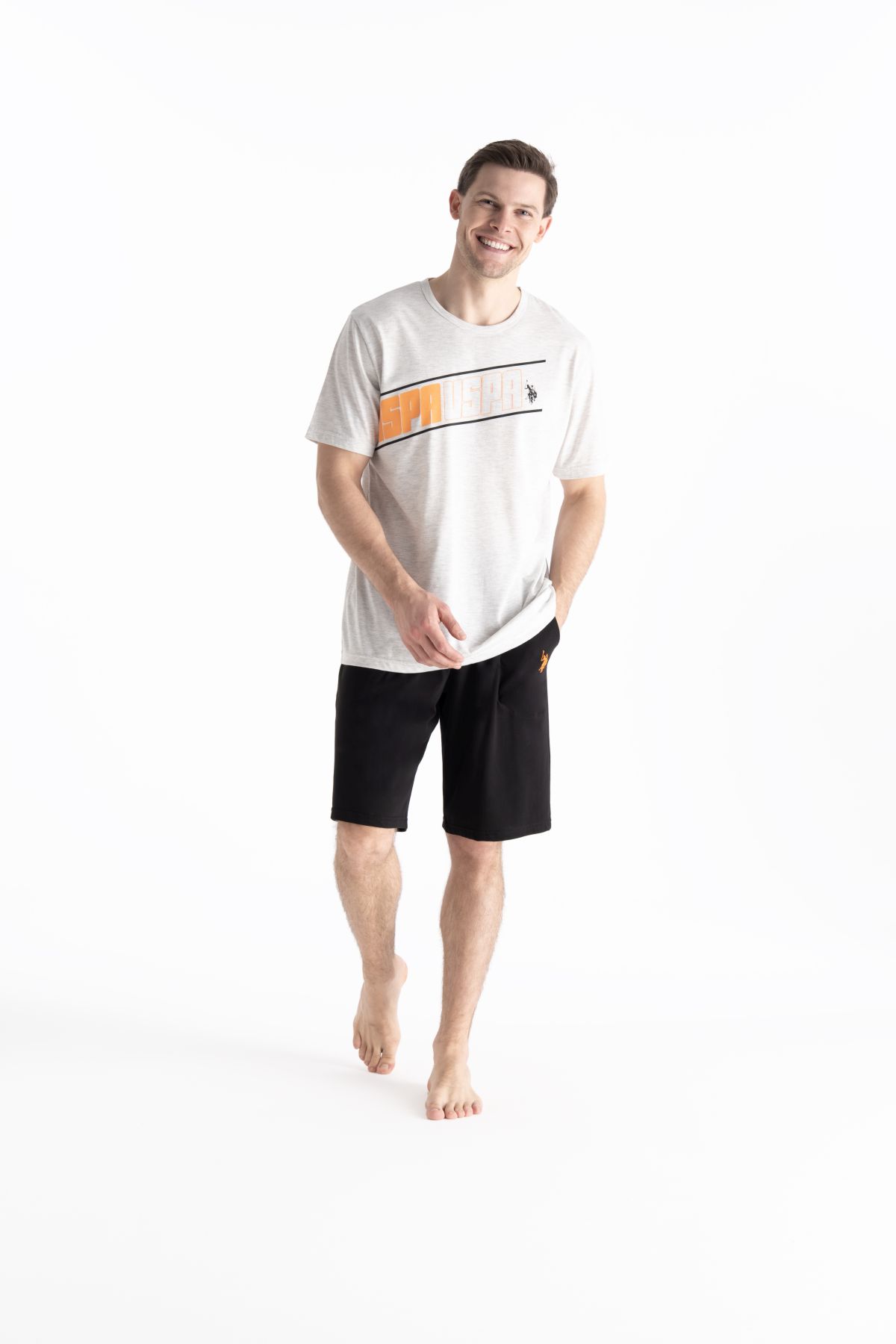 U.s Polo Assn. 19015 Erkek Kısa Kollu Şortlu Pijama Takımı-Karmelanj