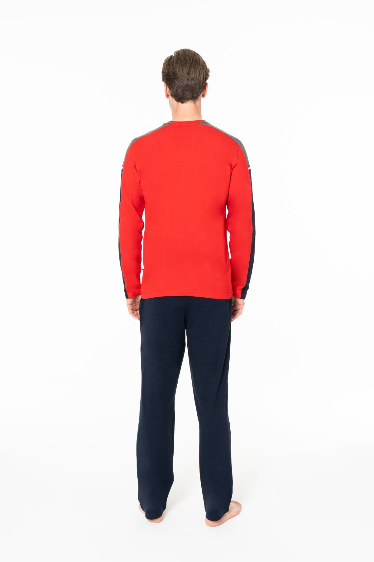 U.s Polo Assn. 18957 Erkek Uzun Kollu Bisiklet Yaka Pijama Takımı-Kırmızı