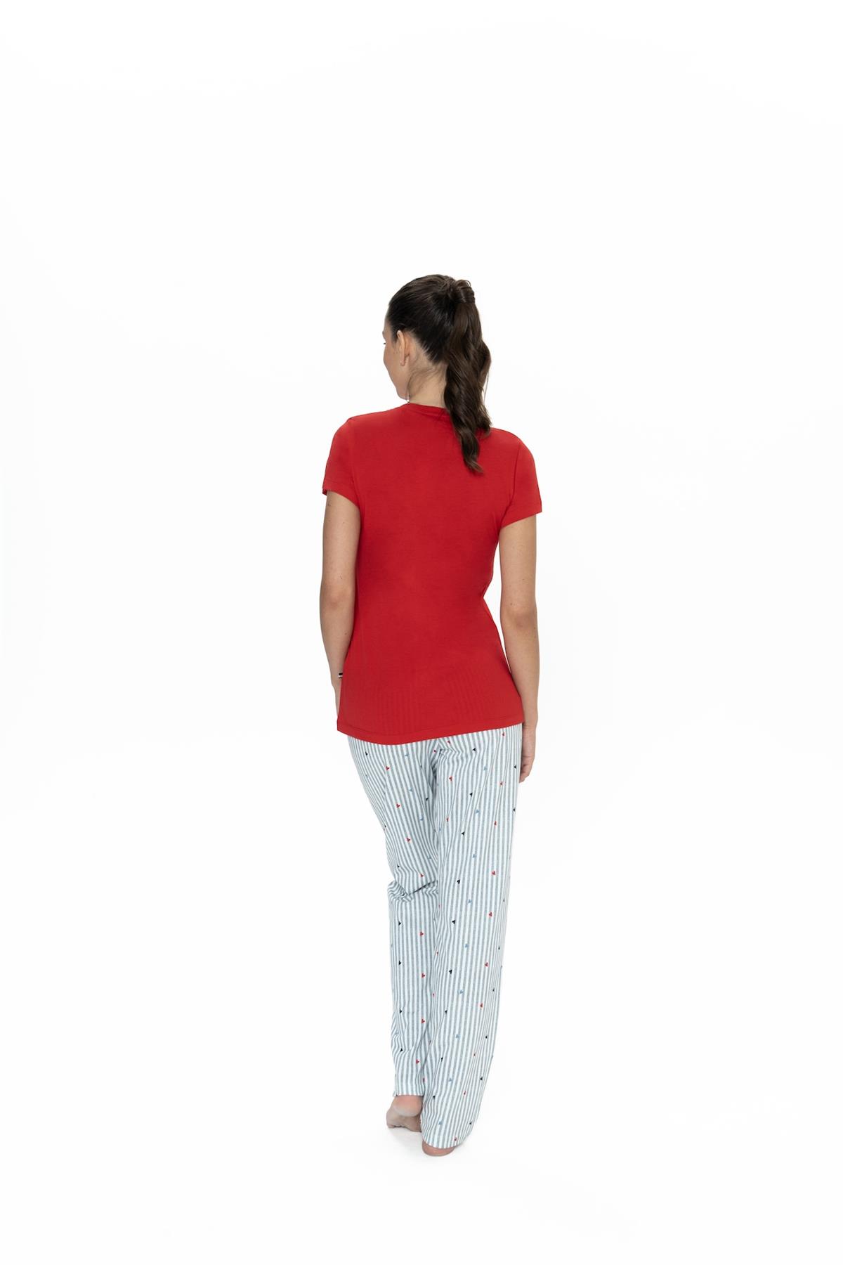 U.s Polo Assn. 20060 Kadın Kısa Kollu V Yaka Pijama Takımı-Kırmızı