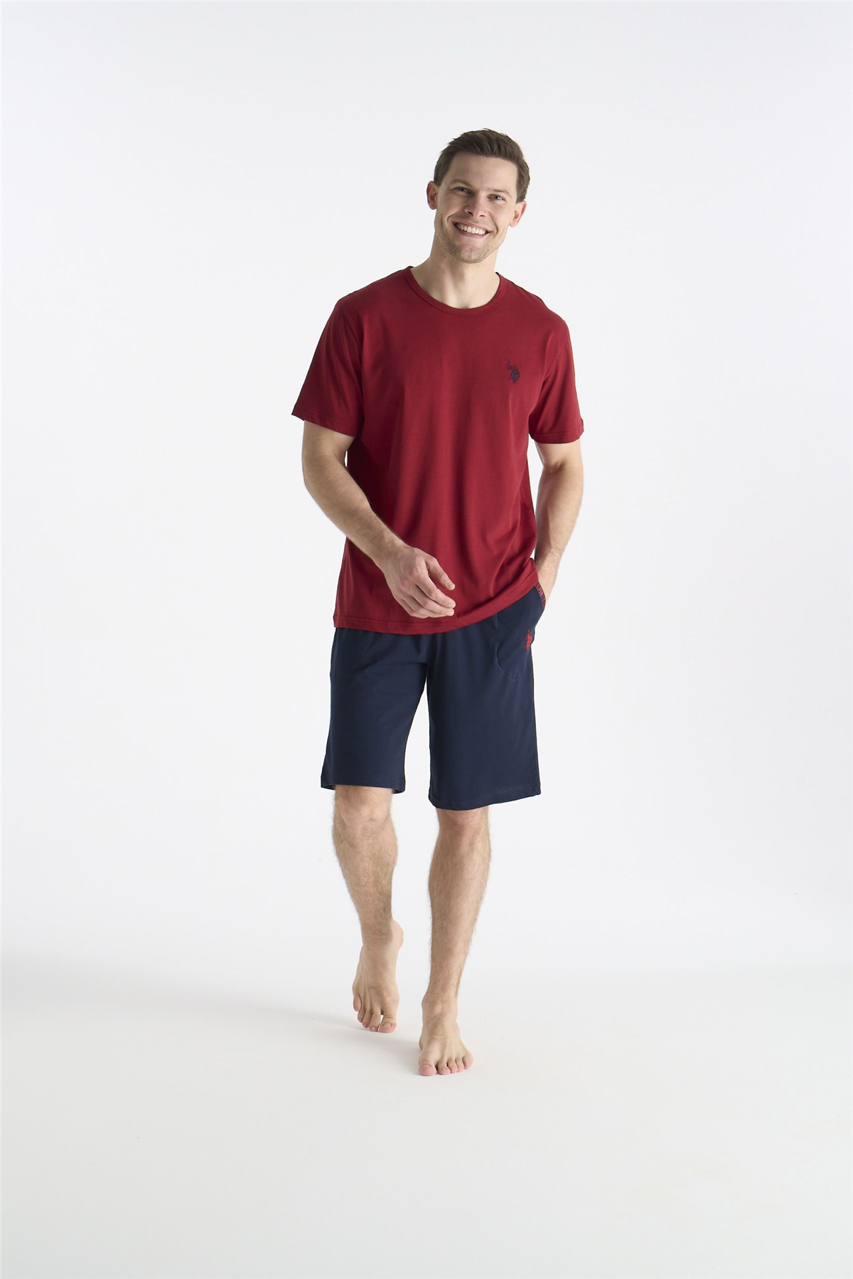 U.s Polo Assn. 19012 Erkek Kısa Kollu Şortlu Pijama Takımı-Bordo