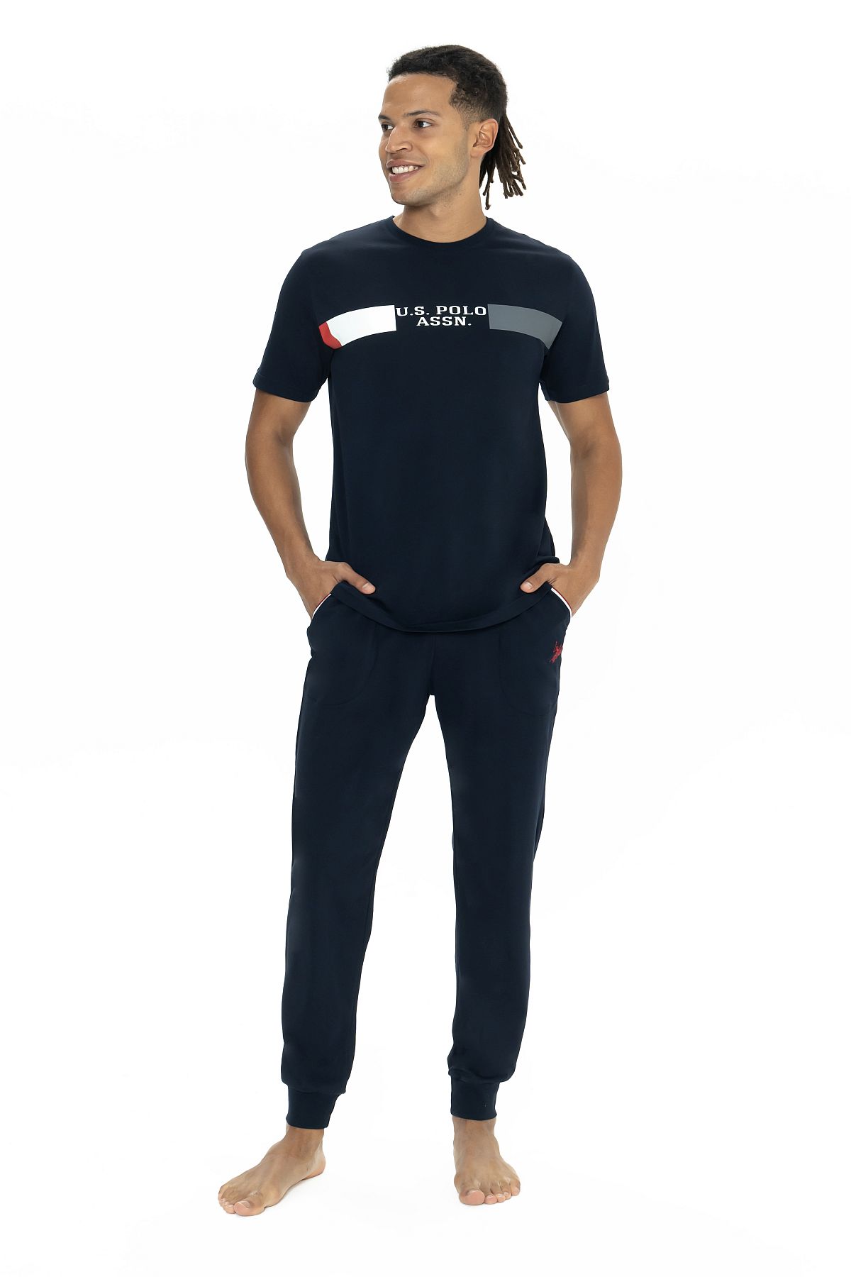 U.s Polo Assn. 18888 Erkek Kısa Kollu Bisiklet Yaka Paçası Lastikli Pijama Takımı-Lacivert