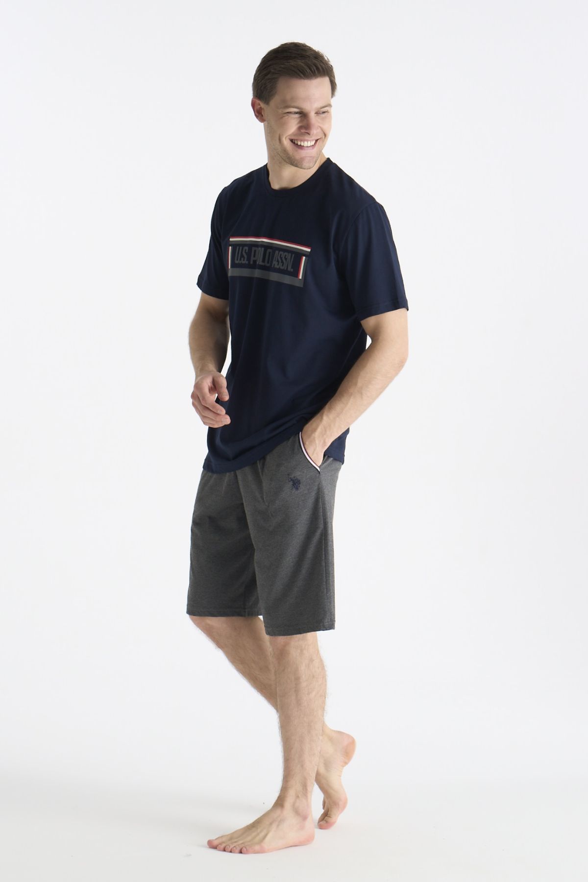 U.s Polo Assn. 19006 Erkek Kısa Kollu Şortlu Pijama Takımı-Lacivert