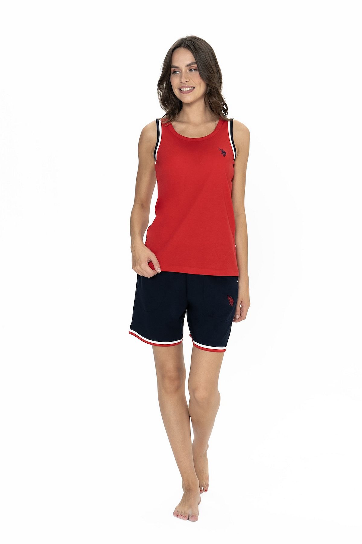 U.s Polo Assn. 20005 Kadın Kalın Askılı Bisiklet Yaka Şortlu Pijama Takımı-Kırmızı