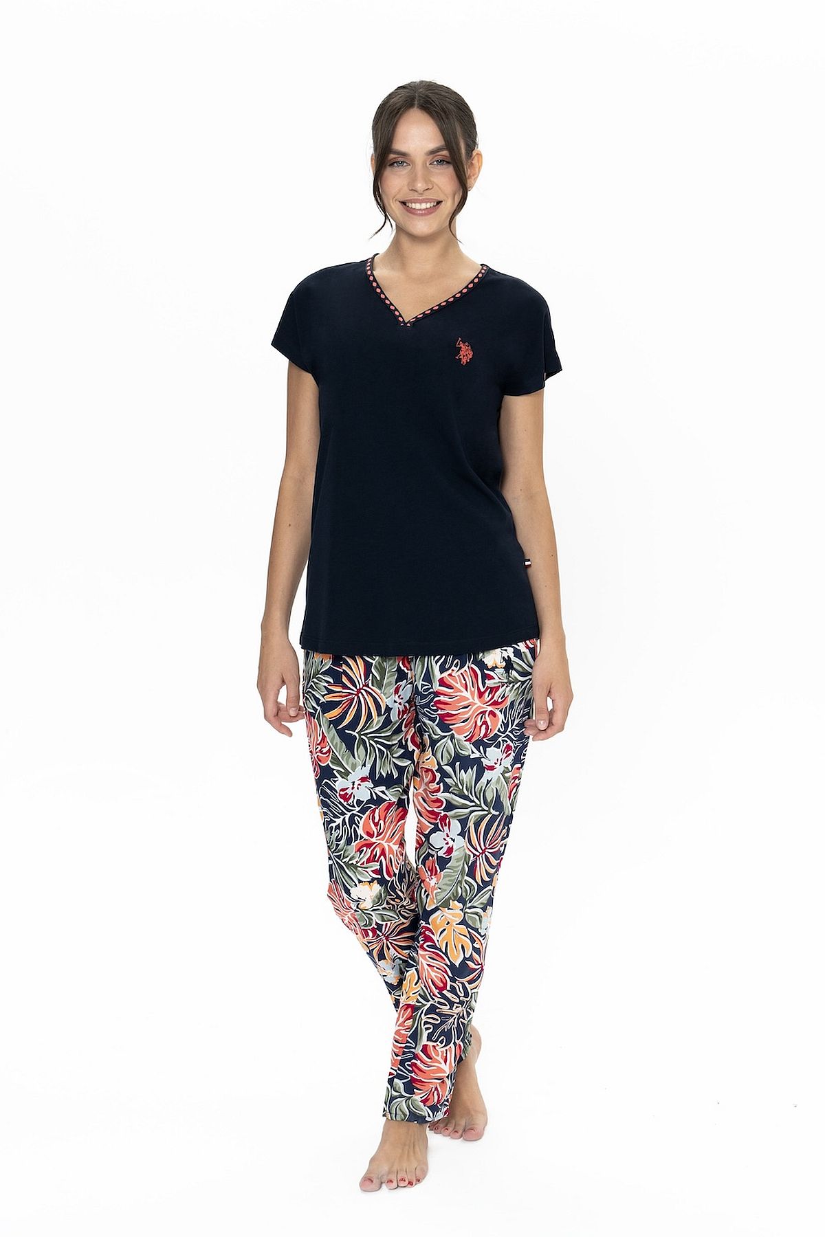 U.s Polo Assn. 20026 Kadın Kısa Kollu V Yaka Pijama Takımı-Lacivert