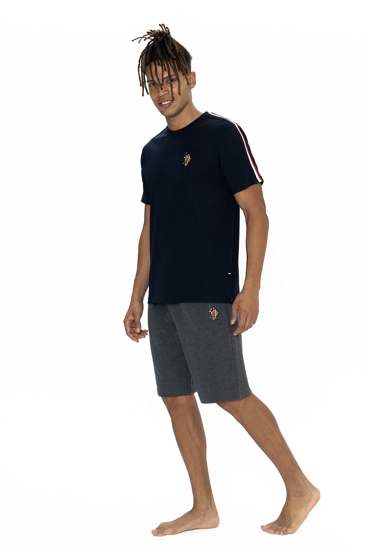 U.s Polo Assn. 18868 Erkek Kısa Kollu Bisiklet Yaka Şortlu Pijama Takımı-Lacivert