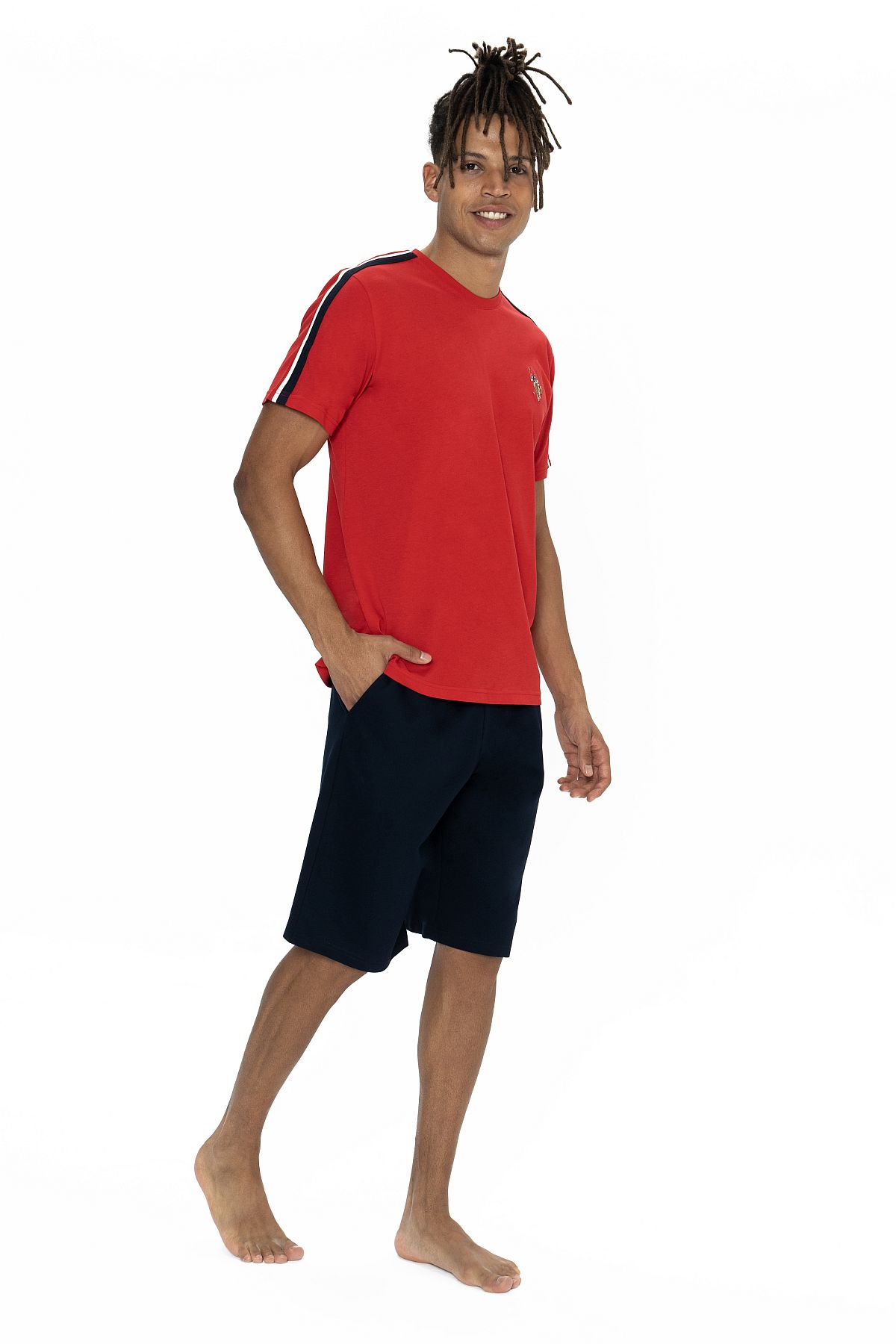 U.s Polo Assn. 18868 Erkek Kısa Kollu Bisiklet Yaka Şortlu Pijama Takımı-Kırmızı