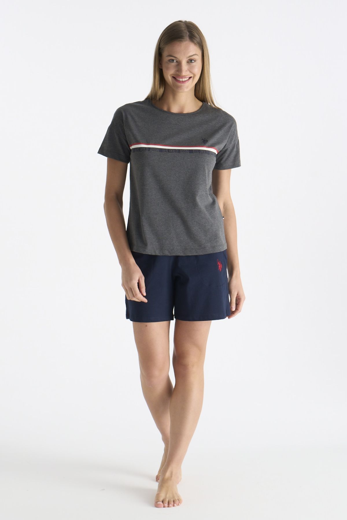 U.s Polo Assn. 20194 Kadın Kısa Kollu Şortlu Pijama Takım-Gri