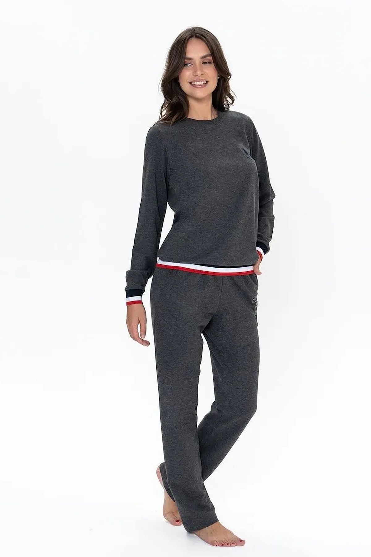 U.s Polo Assn. 20110 Kadın Uzun Kollu Bisiklet Yaka Rahat Ev giyim-Antrasitmelanj