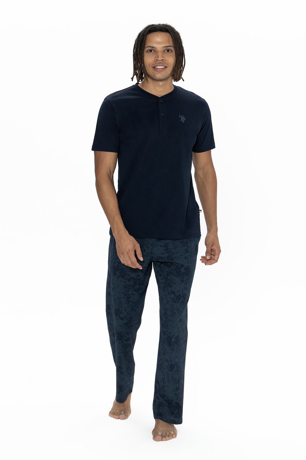 U.s Polo Assn. 18914 Erkek Kısa Kollu Yakası Düğmeli 3lü Pijama Takımı-Lacivert