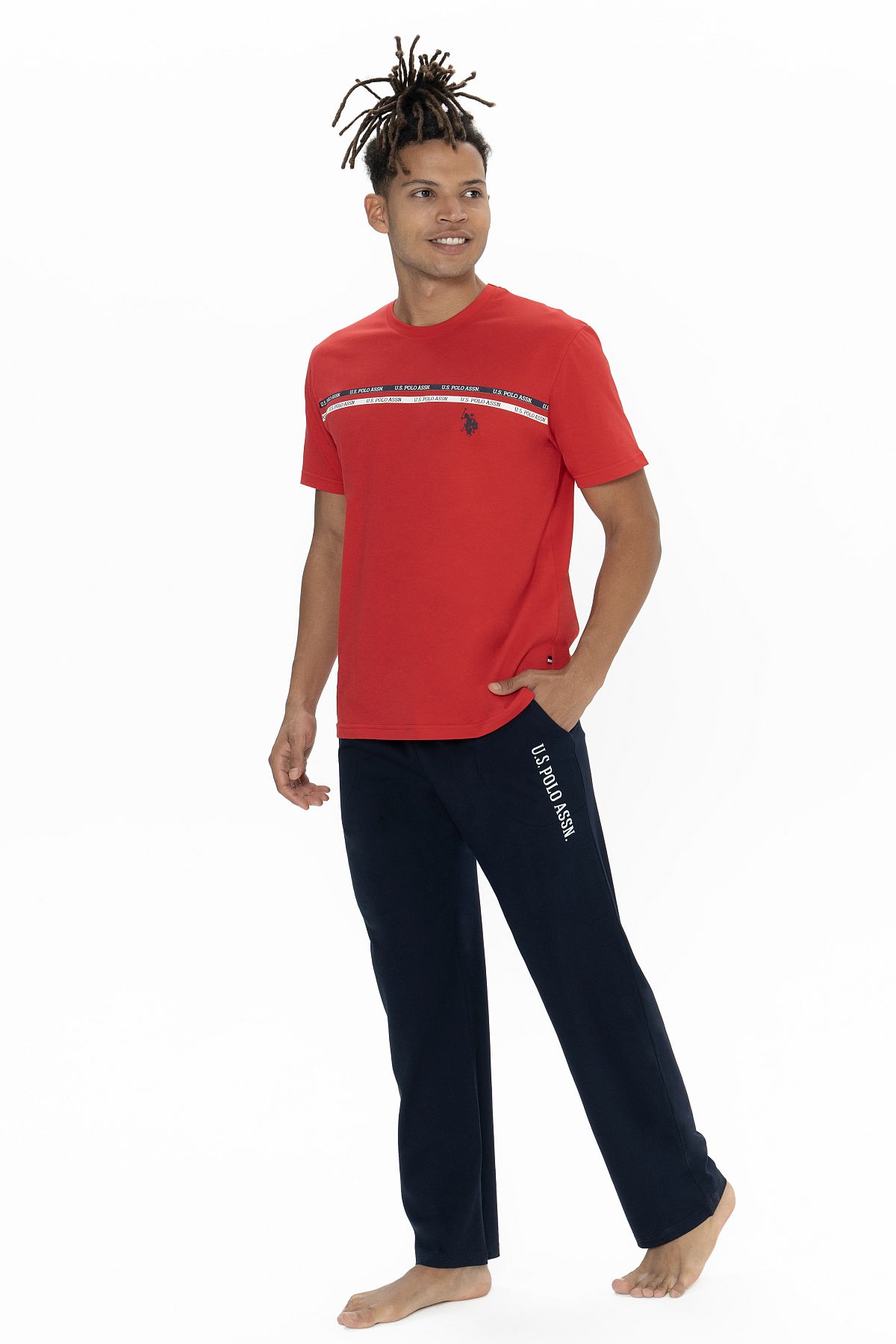 U.s Polo Assn. 18895 Erkek Kısa Kollu Bisiklet Yaka Pijama Takımı-Kırmızı