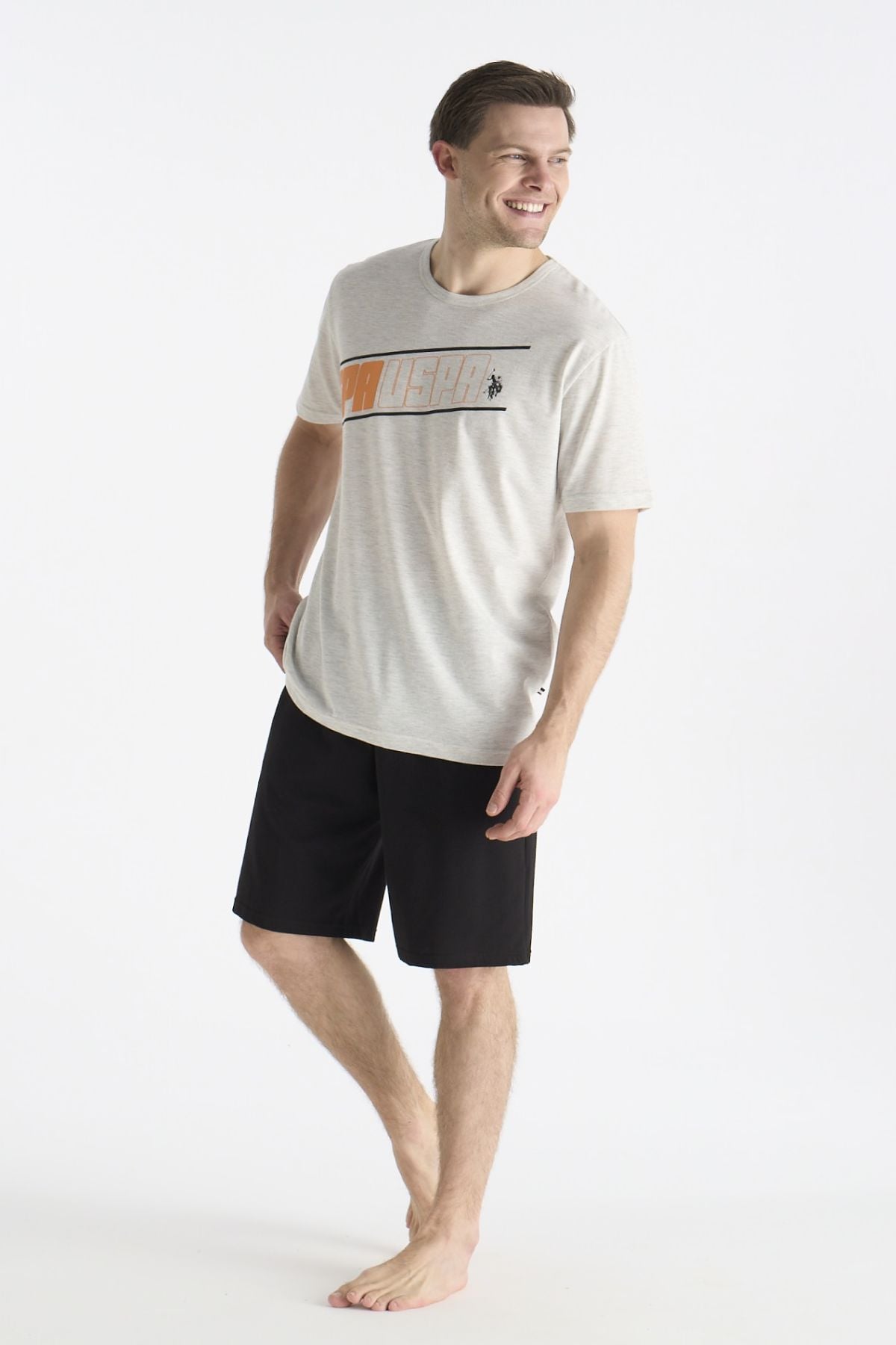 U.s Polo Assn. 19015 Erkek Kısa Kollu Şortlu Pijama Takımı-Karmelanj