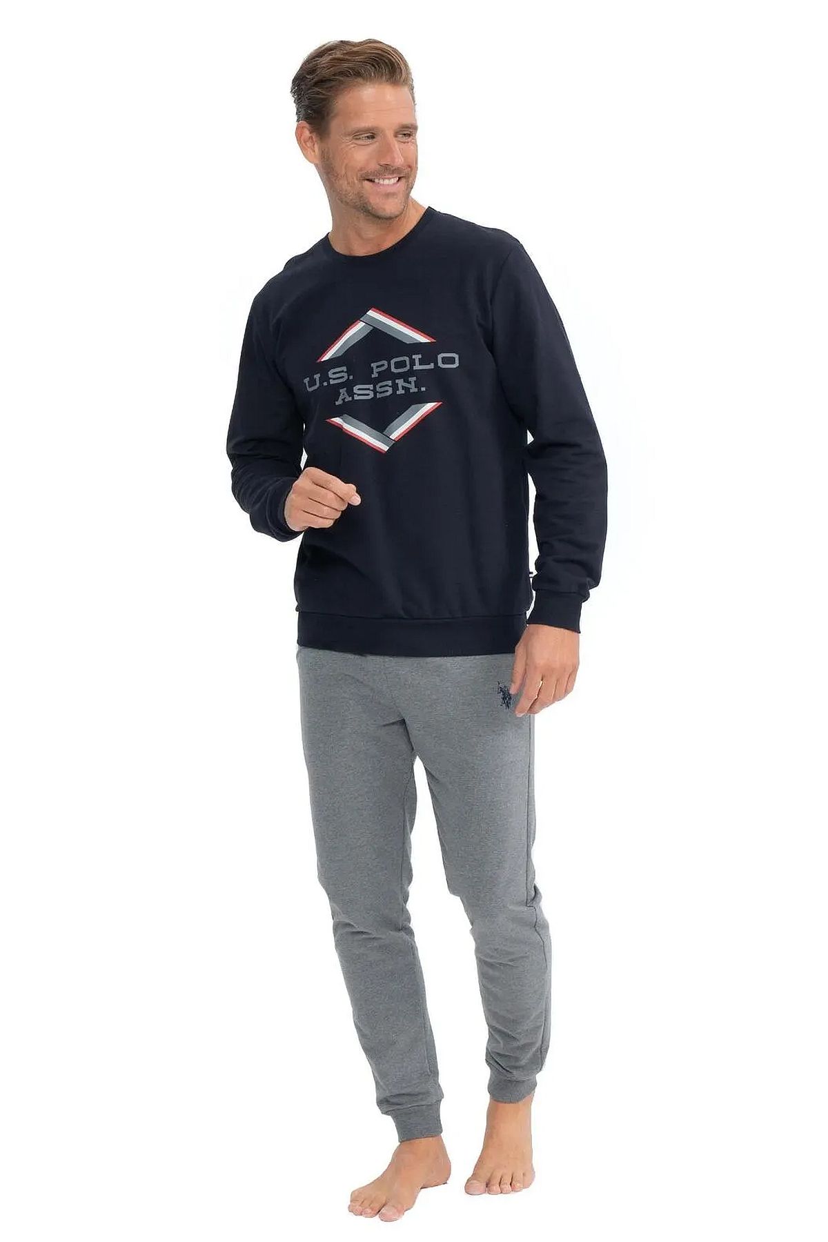 U.s Polo Assn. 18818 Erkek Uzun Kollu Yuvarlak Yaka Paçası Lastikli Rahat Ev Giyim-Lacivert
