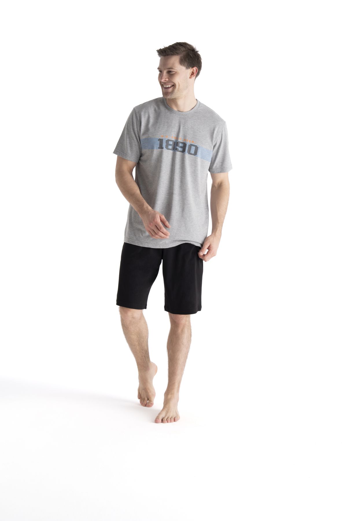U.s Polo Assn. 19019 Erkek Kısa Kollu Bisiklet Yaka Şortlu Pijama Takımı-Gri
