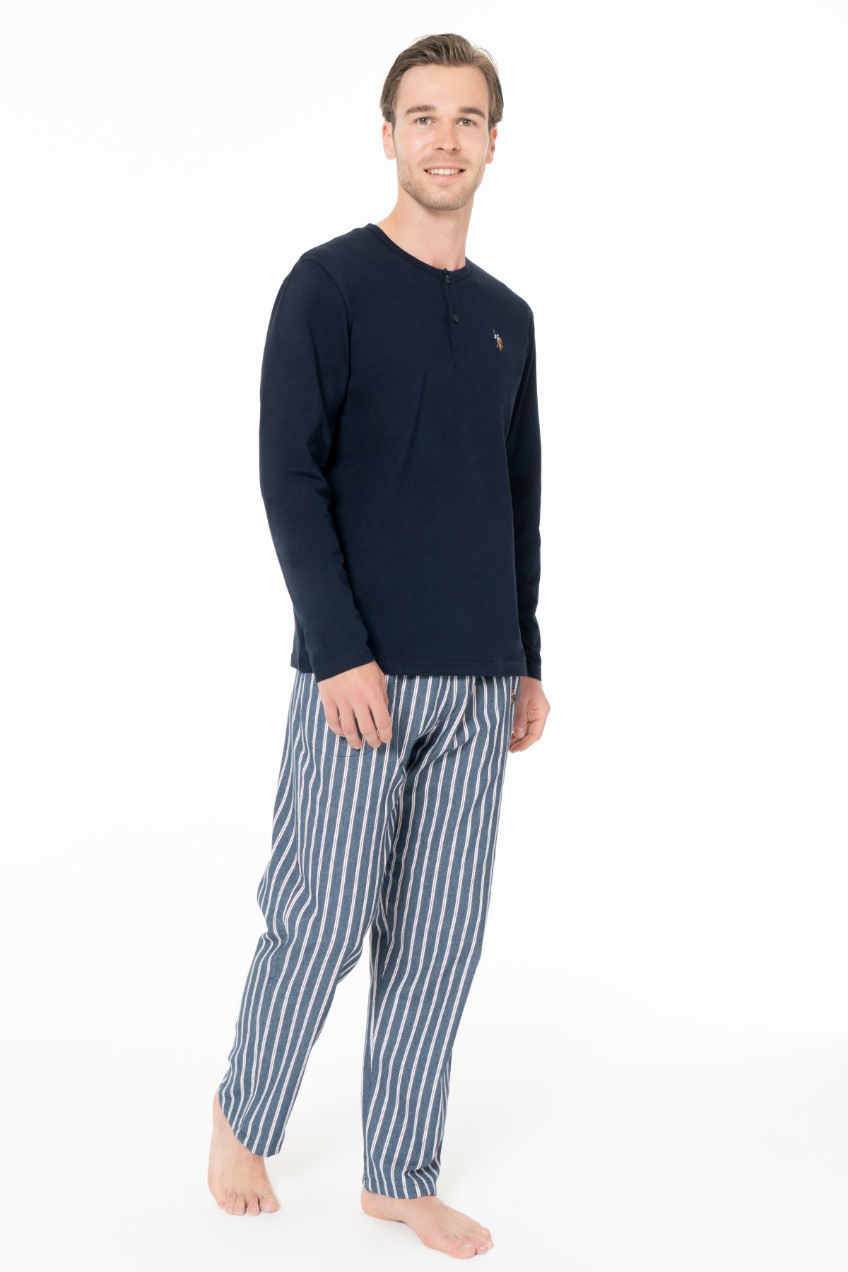 U.s Polo Assn. 18987 Erkek Uzun Kollu Bisiklet Yaka Pijama Takımı-Lacivert