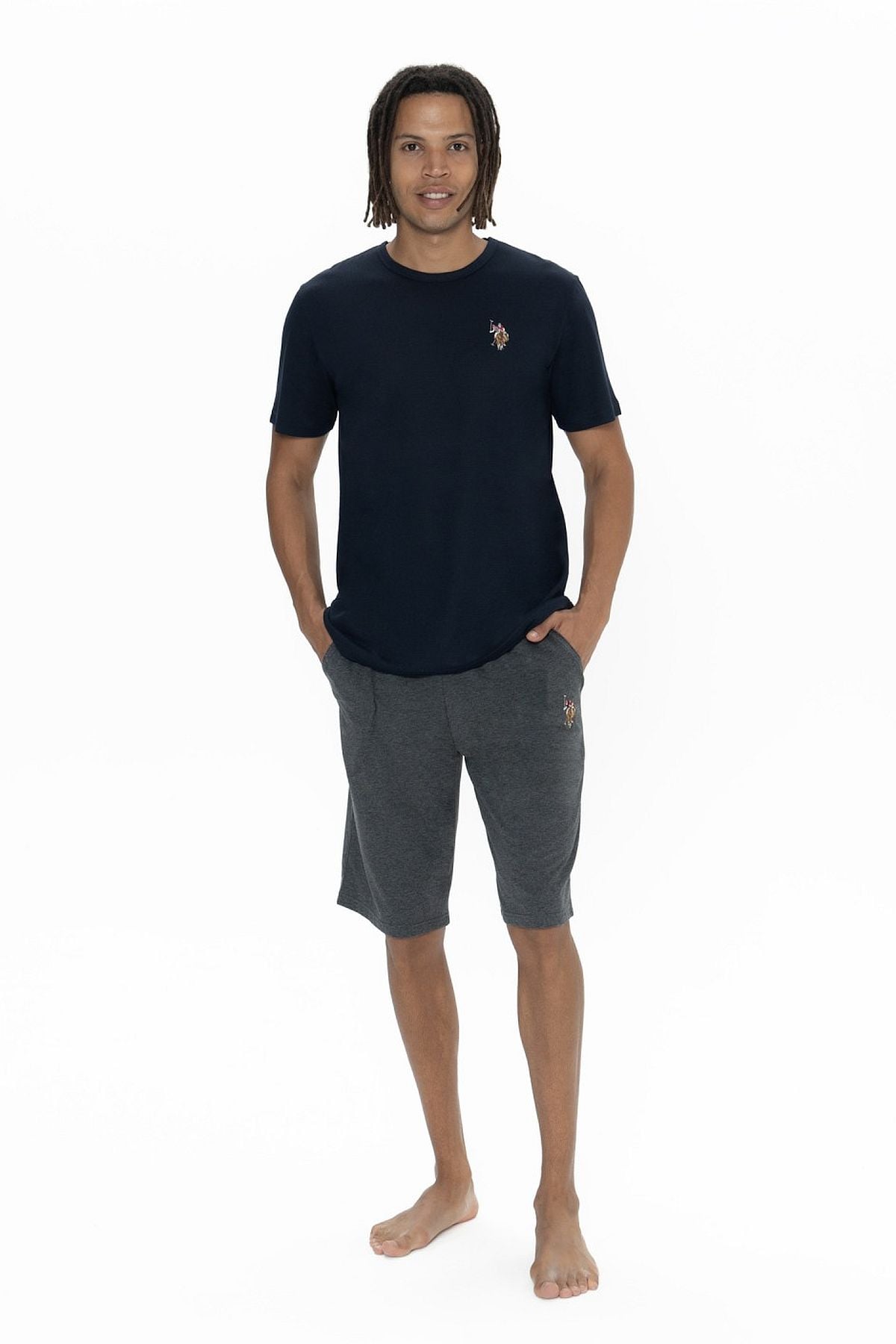 U.s Polo Assn. 18904 Erkek Kısa Kollu Bisiklet Yaka Şortlu Pijama Takımı-Lacivert