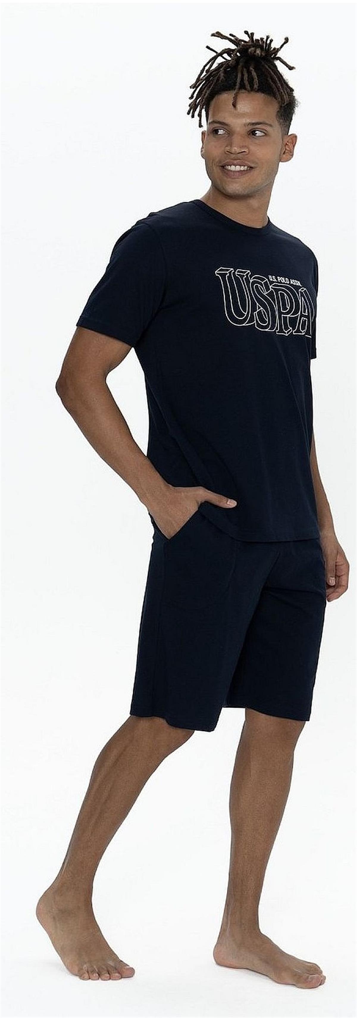 U.s Polo Assn. 18903 Erkek Kısa Kollu Bisiklet Yaka 3lü Pijama Takımı-Lacivert