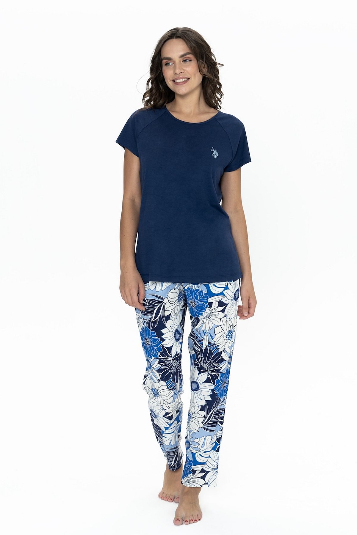 U.s Polo Assn. 20095 Kadın Kısa Kollu Bisiklet Yaka Pijama Takımı-Lacivert