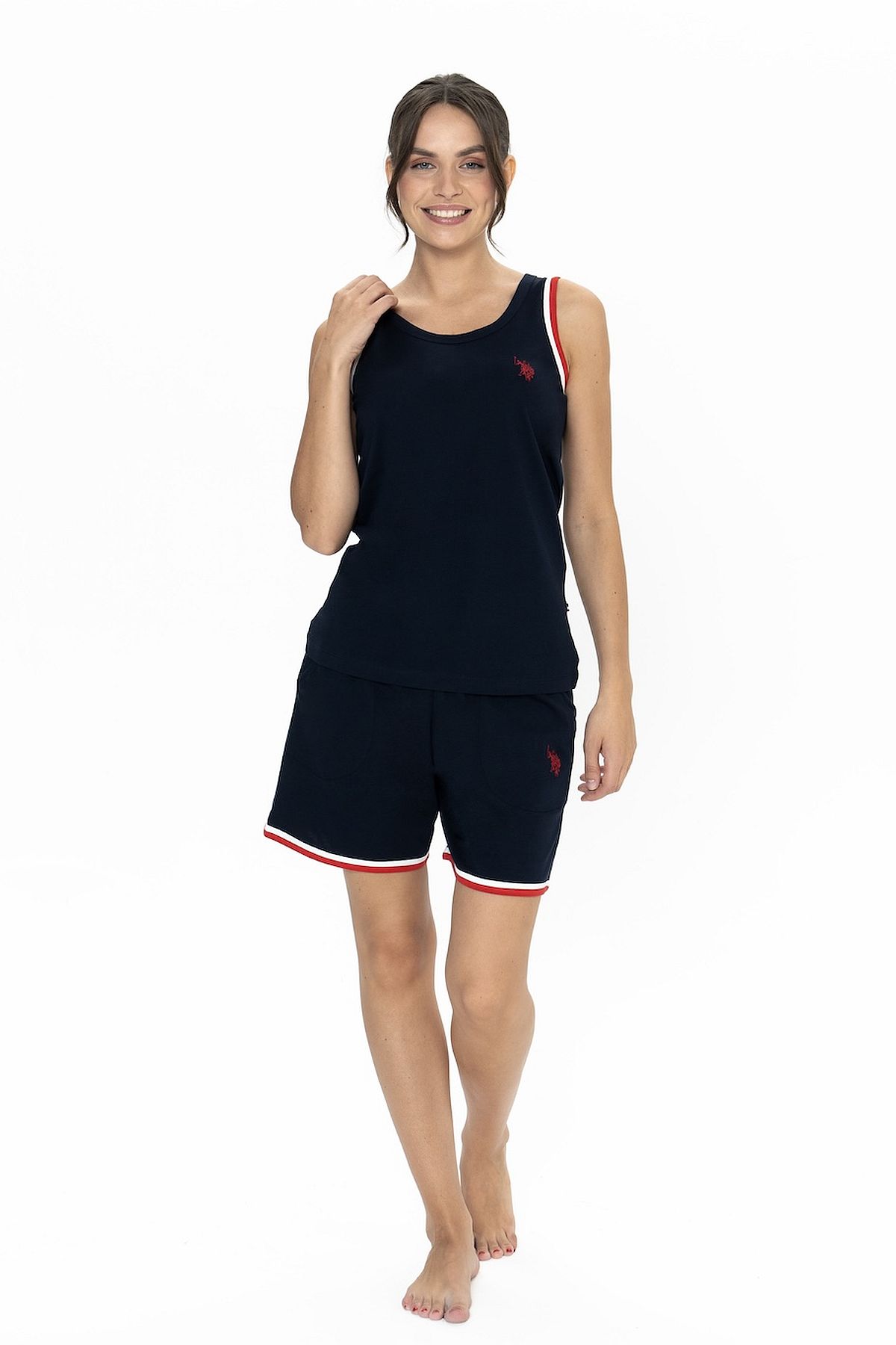 U.s Polo Assn. 20005 Kadın Kalın Askılı Bisiklet Yaka Şortlu Pijama Takımı-Lacivert