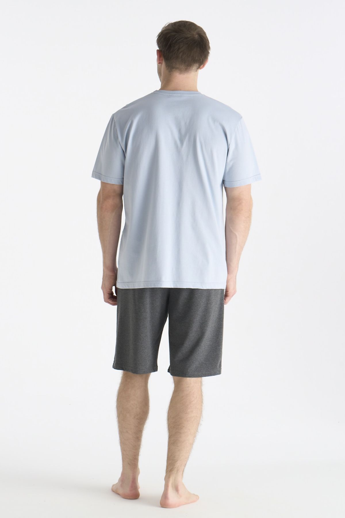 U.s Polo Assn. 19016 Erkek Kısa Kollu Bisiklet Yaka Şortlu Pijama Takımı-Mavi