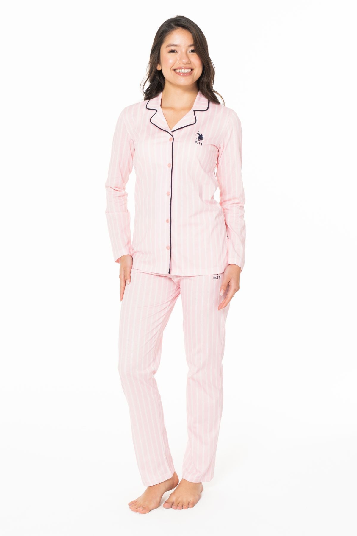 U.s Polo Assn. 20138 Kadın Uzun Kollu Gömlek Pijama Takım-Pembe