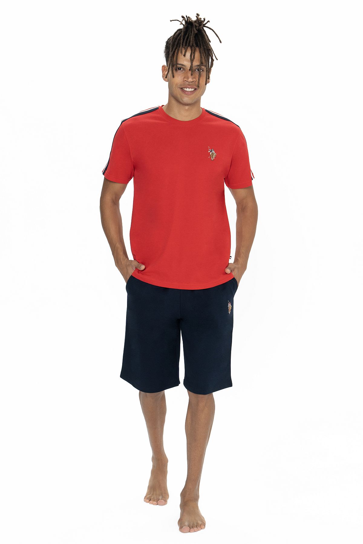 U.s Polo Assn. 18868 Erkek Kısa Kollu Bisiklet Yaka Şortlu Pijama Takımı-Kırmızı