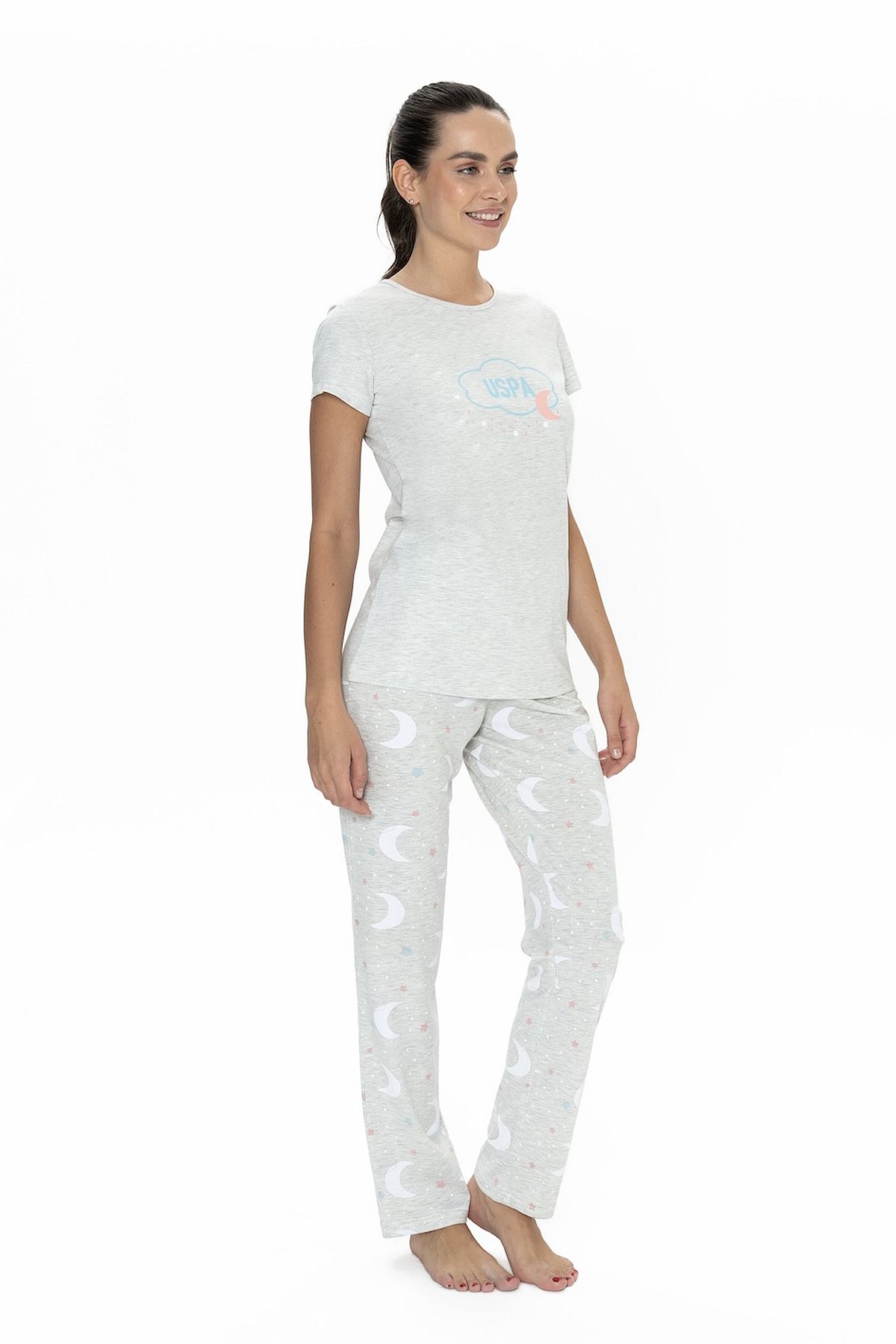 U.s Polo Assn. 20075 Kadın Kısa Kollu Bisiklet Yaka Pijama Takımı-Karmelanj