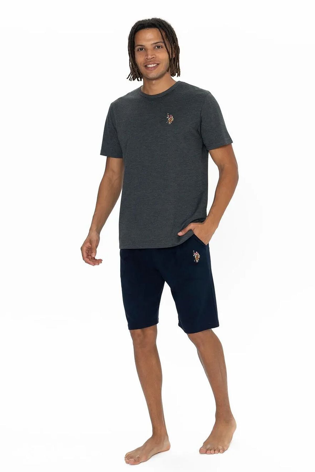 U.s Polo Assn. 18904 Erkek Kısa Kollu Bisiklet Yaka Şortlu Pijama Takımı-Antrasit