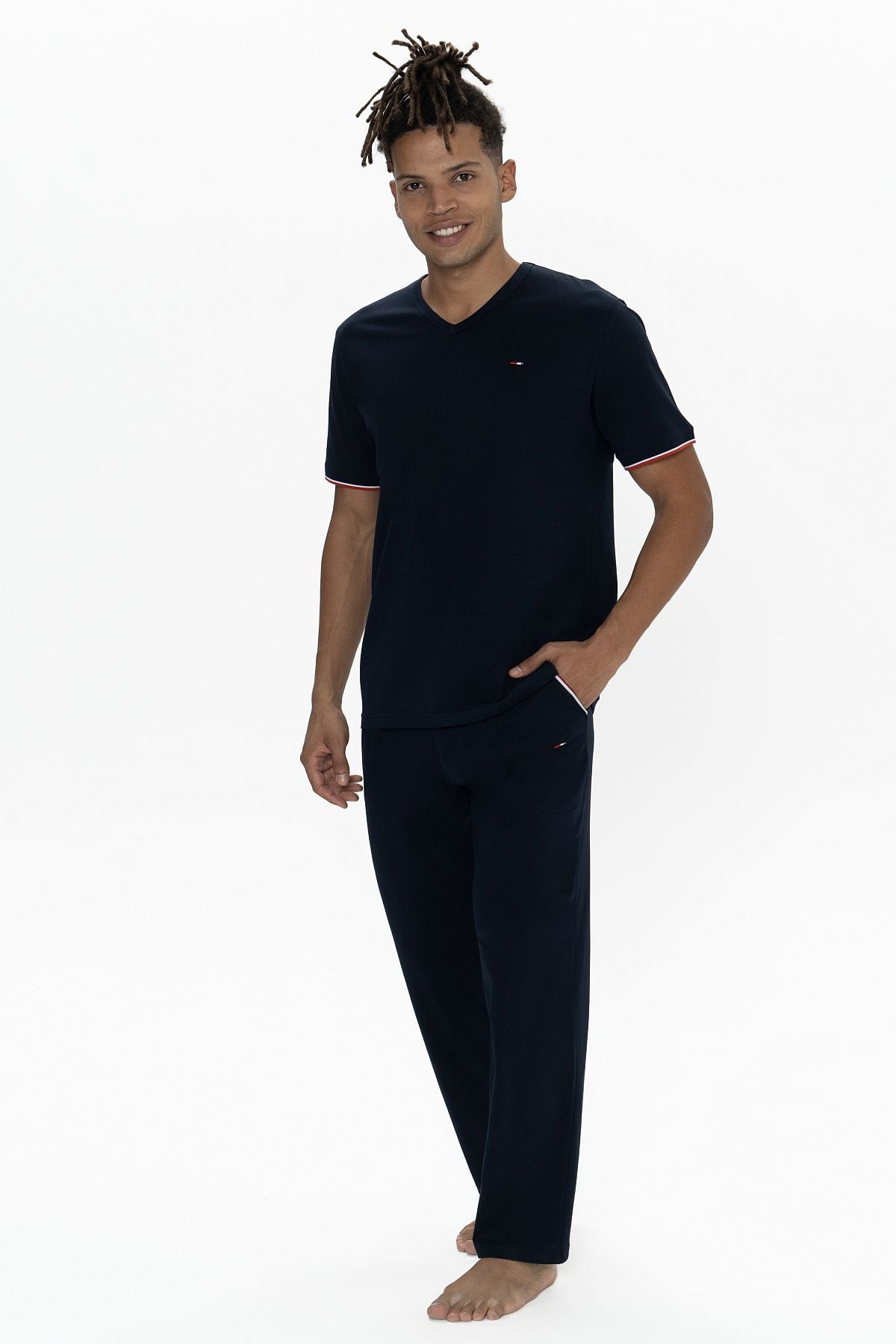 U.s Polo Assn. 18896B Erkek Büyük Beden Kısa Kollu Bisiklet Yaka Pijama Takımı-Lacivert