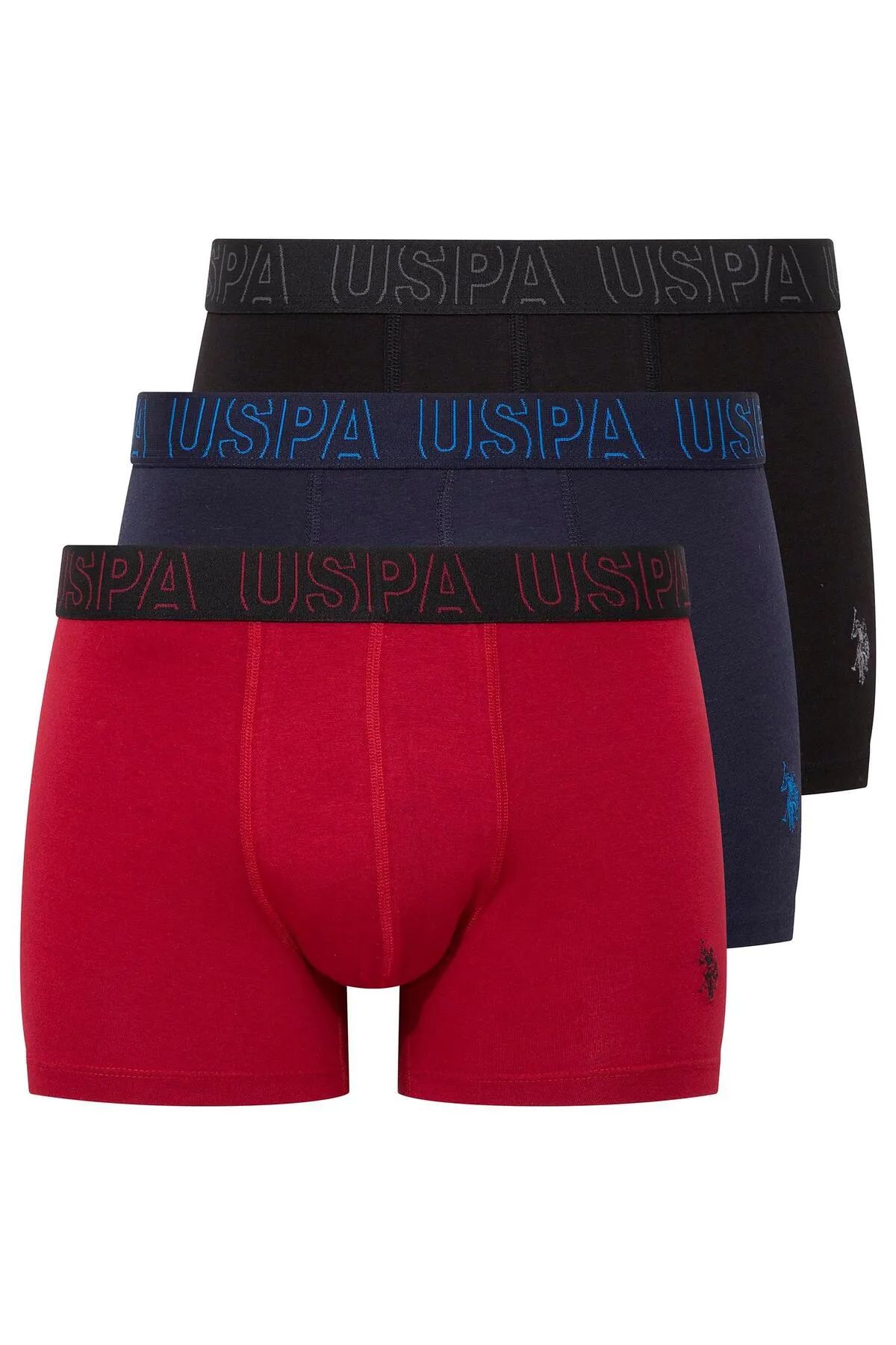 U.s Polo Assn. 80518 Erkek Pamuklu 3lü Boxer-Bordo&Lacivert&Siyah