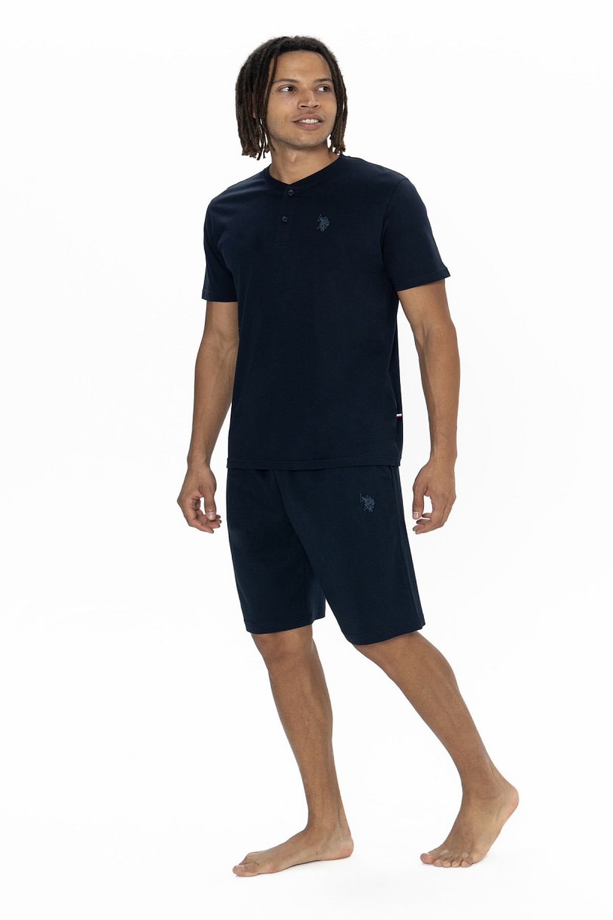U.s Polo Assn. 18914 Erkek Kısa Kollu Yakası Düğmeli 3lü Pijama Takımı-Lacivert