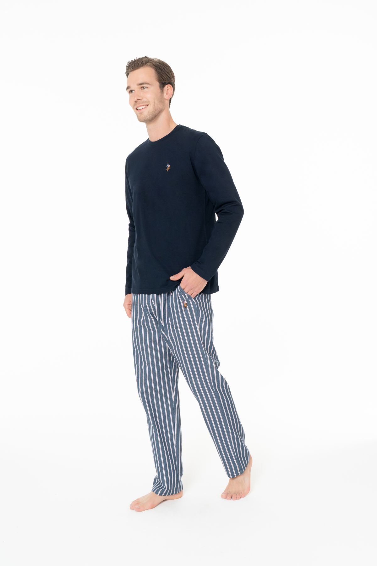 U.s Polo Assn. 18977 Erkek Uzun Kollu Bisiklet Yaka Pijama Takımı-Lacivert