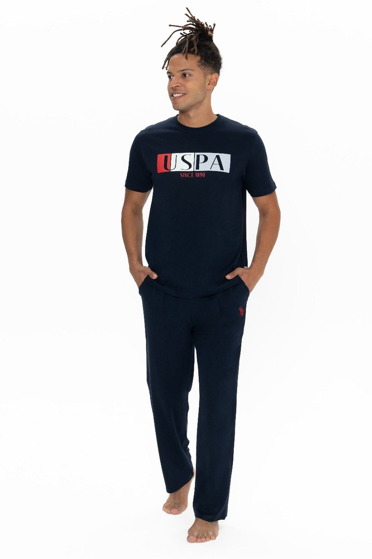 U.s Polo Assn. 18899 Erkek Kısa Kollu Bisiklet Yaka Pijama Takımı-Lacivert