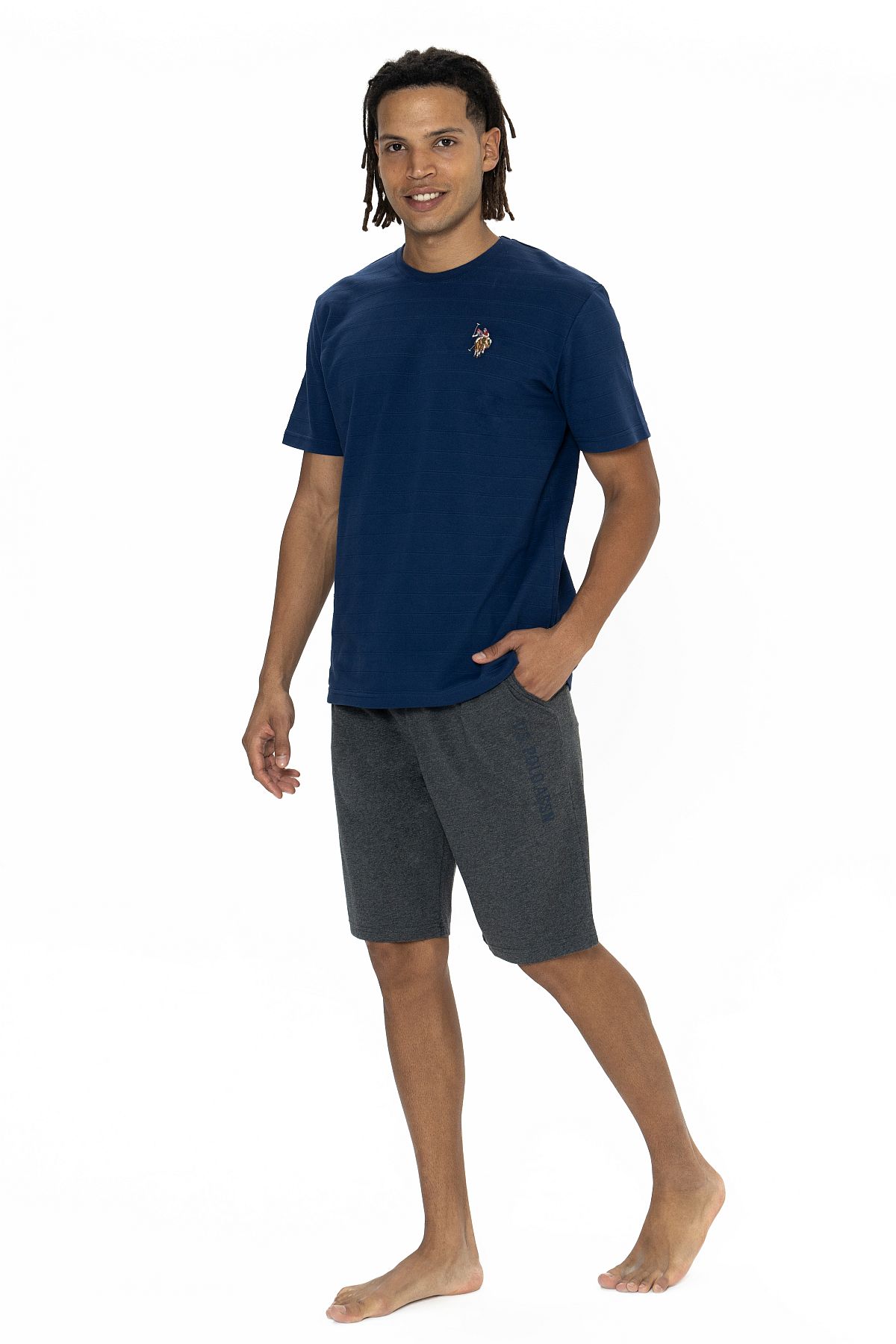 U.s Polo Assn. 18881 Erkek Kısa Kollu Bisiklet Yaka Şortlu Pijama Takımı-Lacivert