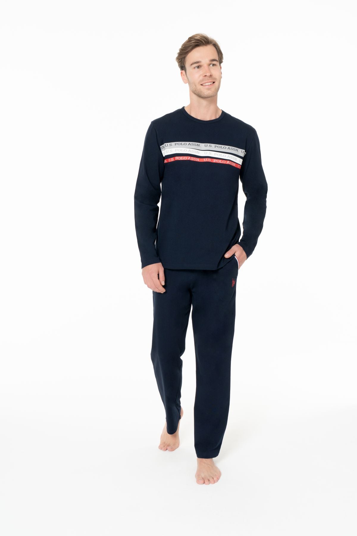 U.s Polo Assn. 18947 Erkek Uzun Kollu Bisiklet Yaka Pijama Takımı-Lacivert
