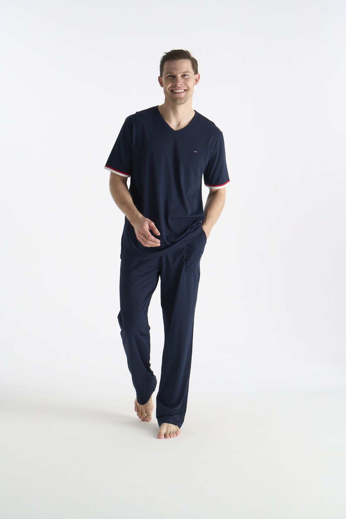 U.s Polo Assn. 19041 Erkek Kısa Kollu V Yaka Pijama Takımı-Lacivert