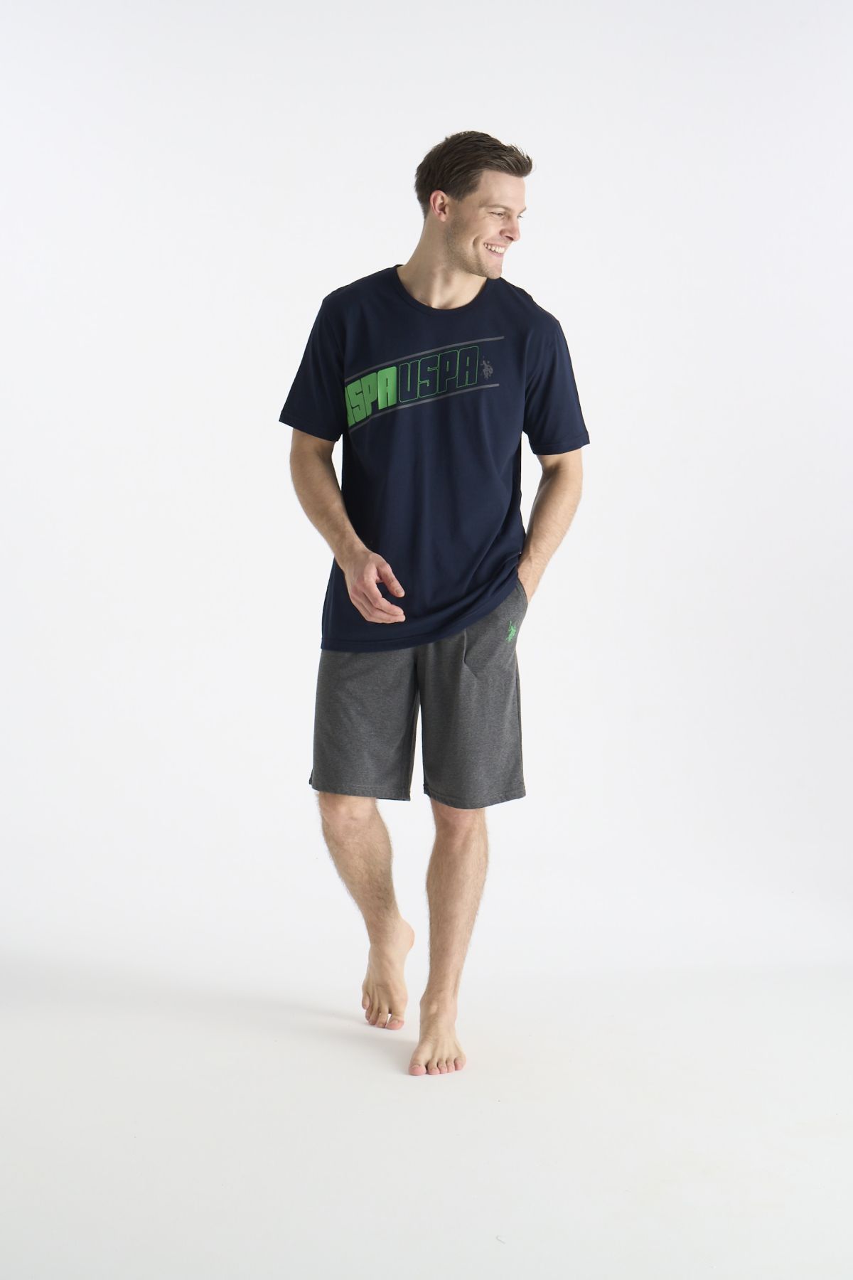 U.s Polo Assn. 19015 Erkek Kısa Kollu Şortlu Pijama Takımı-Lacivert