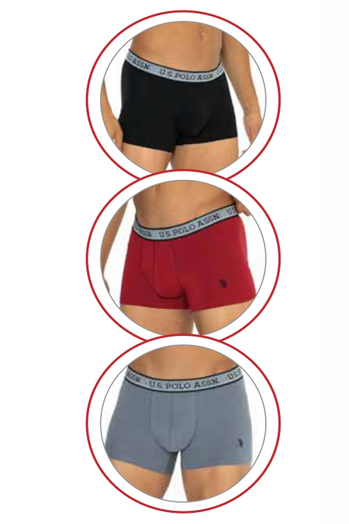 U.s Polo Assn. 80540 Erkek Pamuklu 3lü Boxer-Bordo&Siyah&Antrasitmelanj