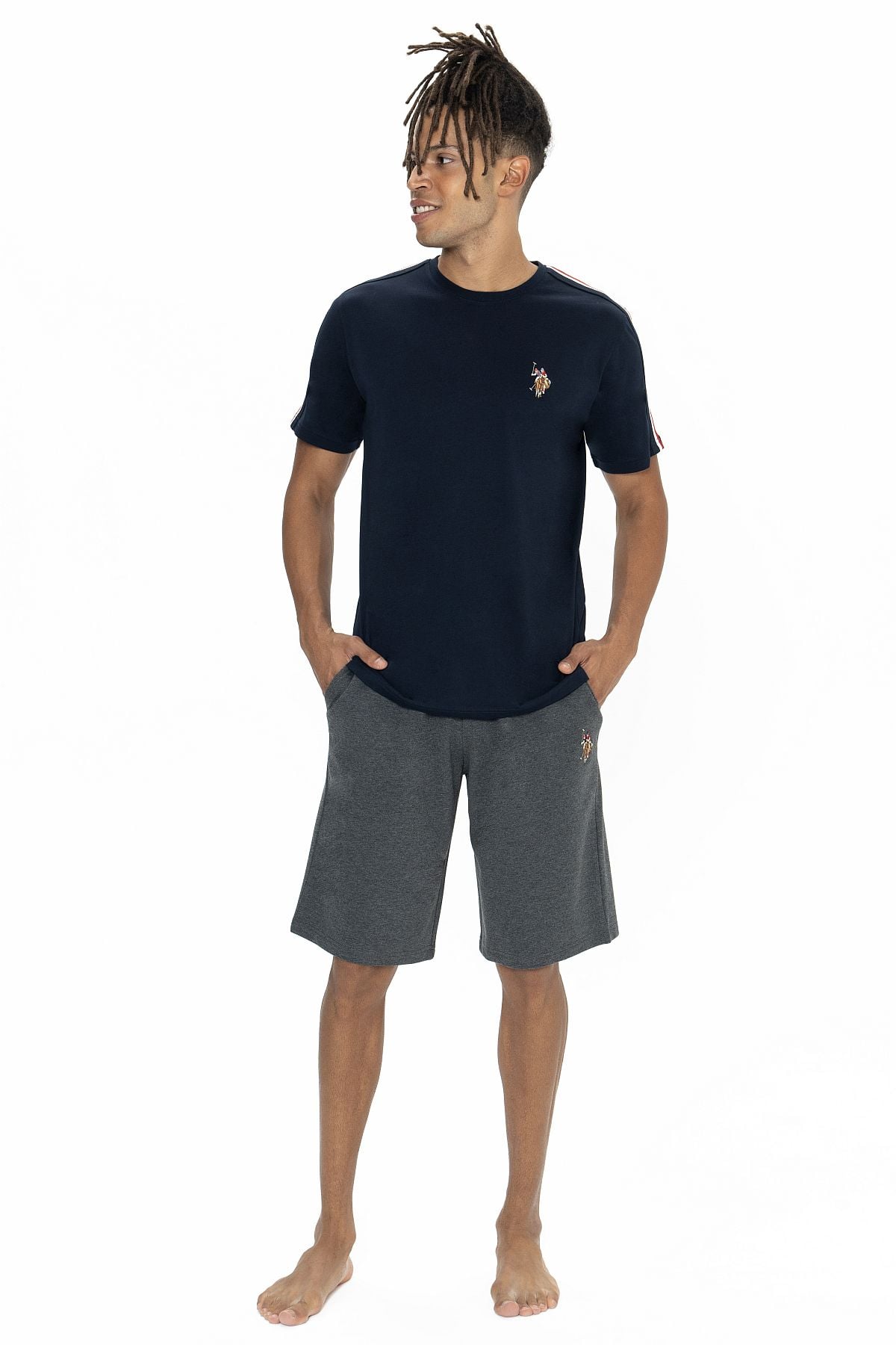 U.s Polo Assn. 18868 Erkek Kısa Kollu Bisiklet Yaka Şortlu Pijama Takımı-Lacivert