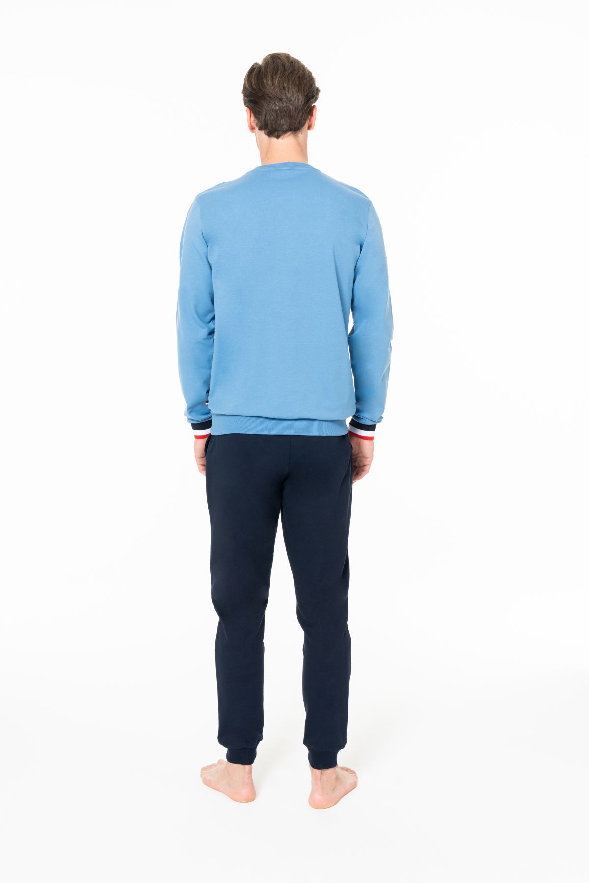 U.s Polo Assn. 18943 Erkek Uzun Kollu Bisiklet Yaka Paçası Bantlı Rahat Ev Giyim-Mavi