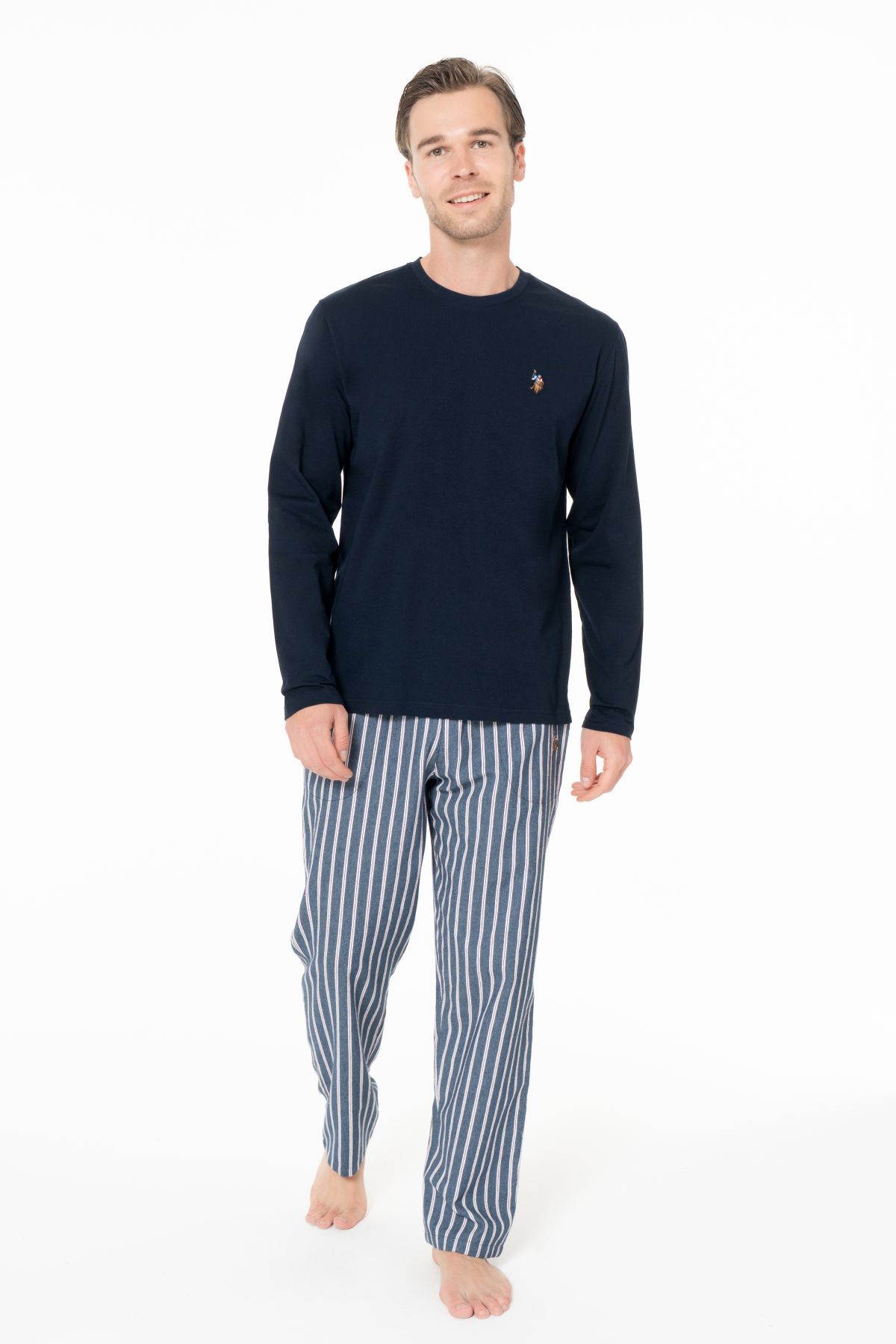 U.s Polo Assn. 18977 Erkek Uzun Kollu Bisiklet Yaka Pijama Takımı-Lacivert