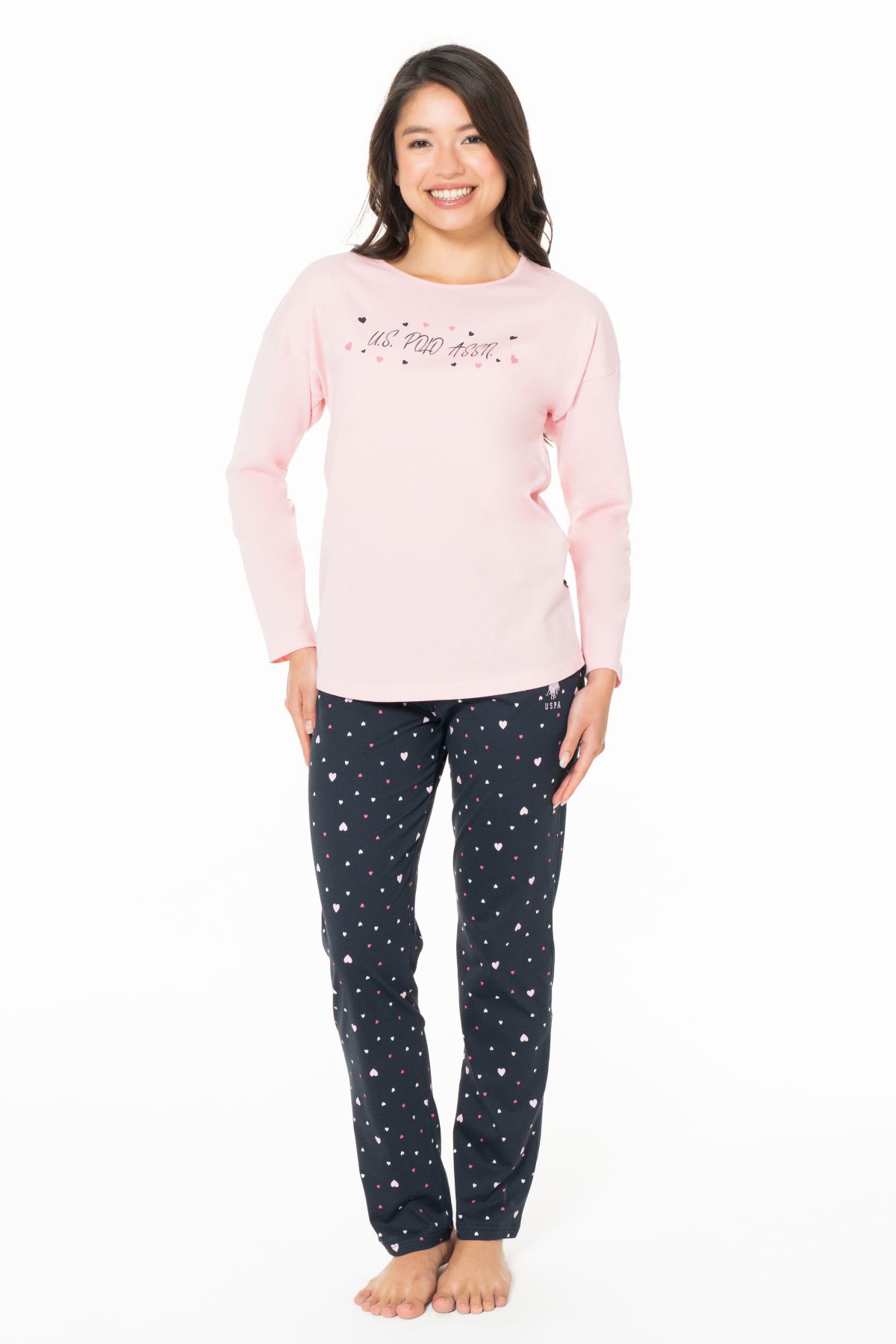 U.s Polo Assn. 20140 Kadın Uzun Kollu Bisiklet Yaka Pijama Takımı-Pembe