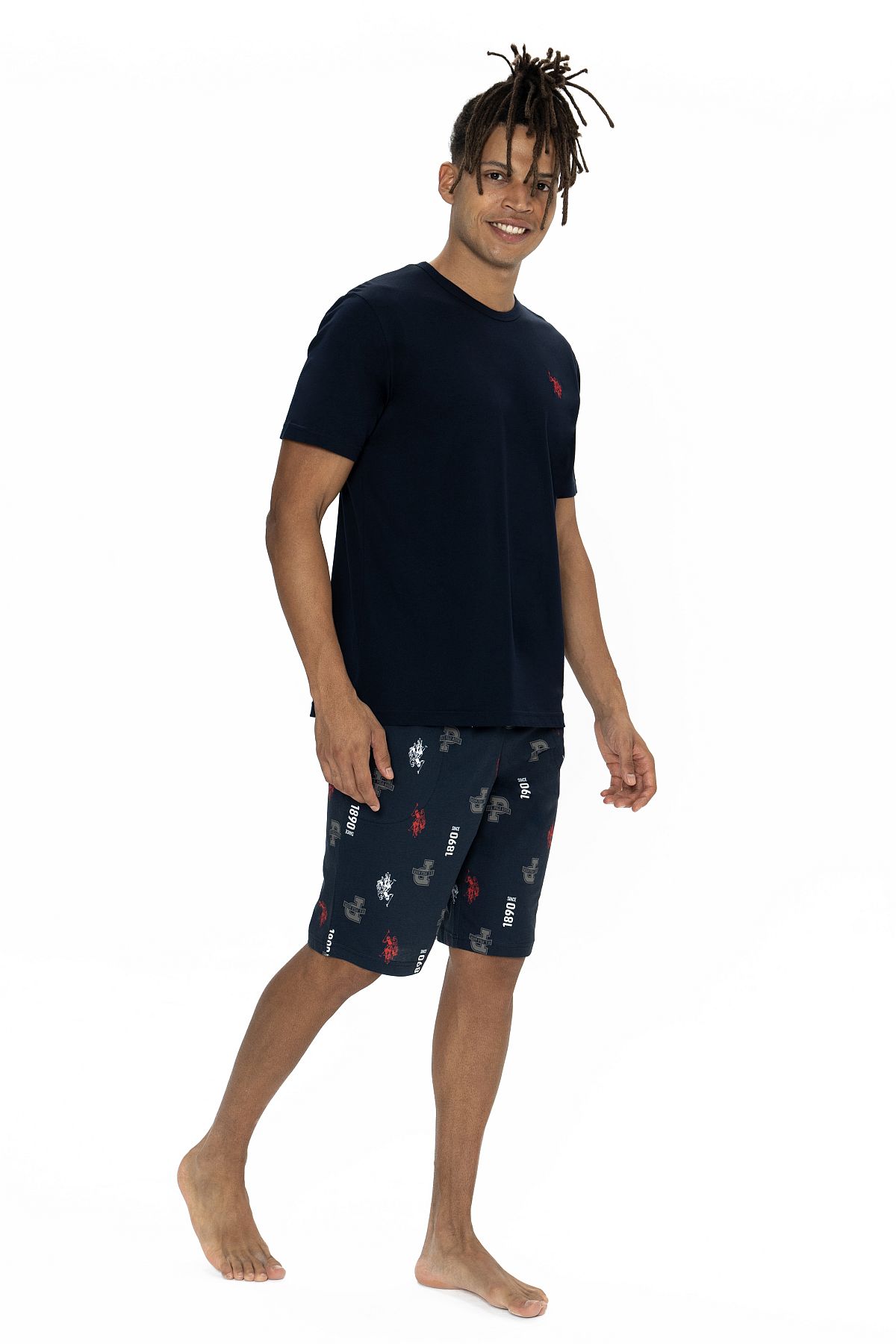 U.s Polo Assn. 18867 Erkek Kısa Kollu Bisiklet Yaka Şortlu Pijama Takımı-Lacivert