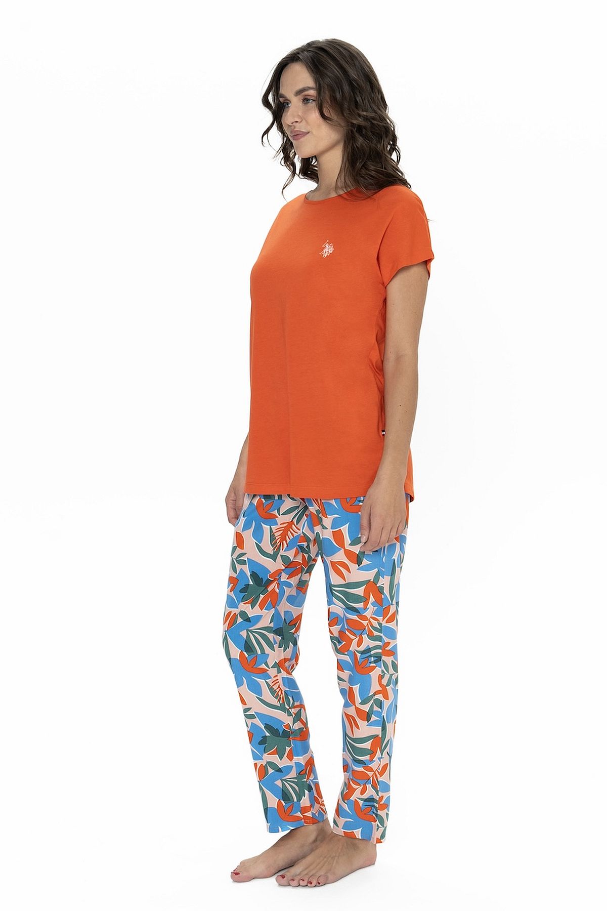 U.s Polo Assn. 20097 Kadın Kısa Kollu Bisiklet Yaka Pijama Takımı-Turuncu