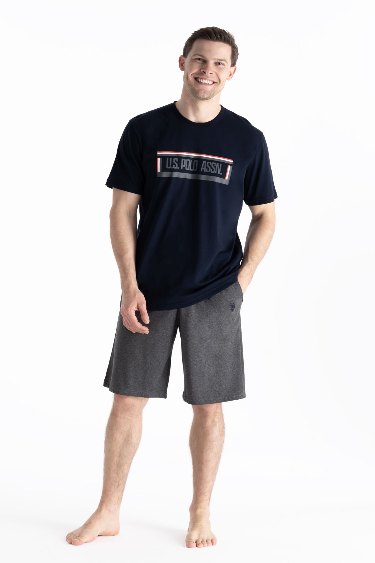 U.s Polo Assn. 19006 Erkek Kısa Kollu Şortlu Pijama Takımı-Lacivert