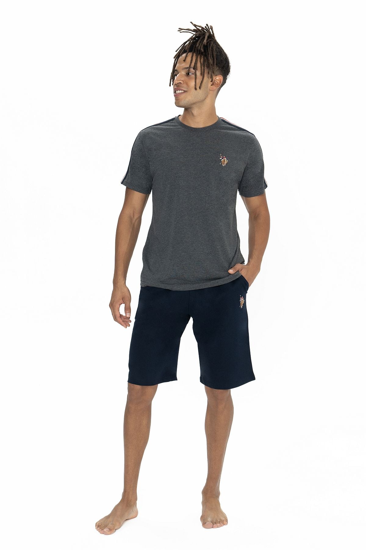 U.s Polo Assn. 18868 Erkek Kısa Kollu Bisiklet Yaka Şortlu Pijama Takımı-Antrasitmelanj