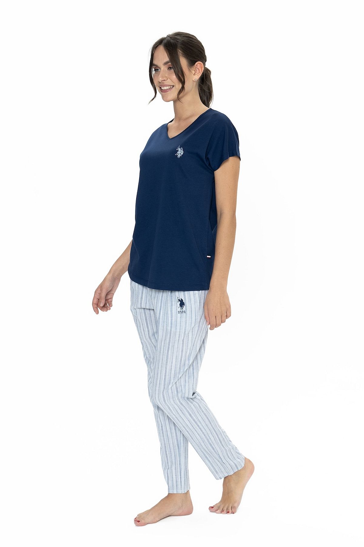 U.s Polo Assn. 20019 Kadın Kısa Kollu V Yaka Pijama Takımı-Lacivert